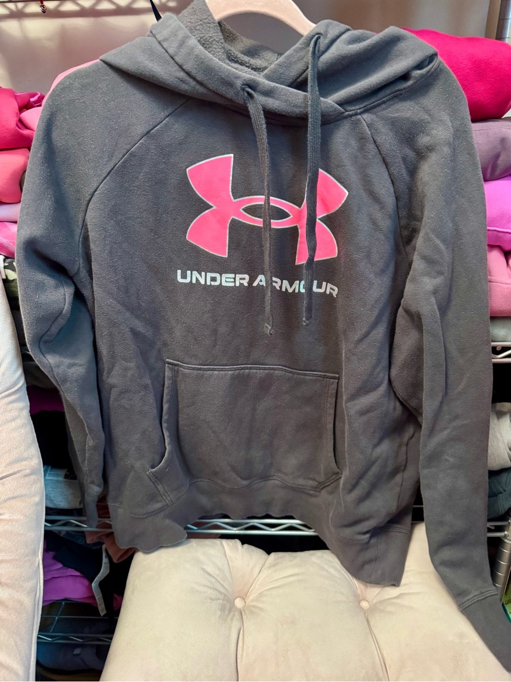 Under Armour Hoodie Grey & Hot Pink Large